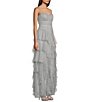 Color:Charcoal/Silver - Image 3 - Strapless Tiered Ruffle Long Dress