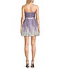 Color:Lilac/Silver - Image 2 - Strapless Waist Tie Glitter Ombre Mesh Corkscrew Fit & Flare Dress