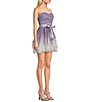 Color:Lilac/Silver - Image 3 - Strapless Waist Tie Glitter Ombre Mesh Corkscrew Fit & Flare Dress