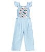 Color:Light Denim - Image 1 - Little/Big Girls 2T-10 Flutter Sleeve Embroidered Jumpsuit