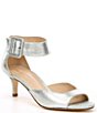 Color:Silver - Image 1 - Berlin Metallic Leather Buckle Detail Ankle Strap Kitten-Heel Dress Sandals
