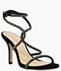 Color:Black - Image 1 - Kaleah Rhinestone Suede Ankle Wrap Dress Sandals
