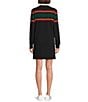 Color:Black Multi Stripe - Image 2 - Knit Collared Long Sleeve Rugby Stripe Dress