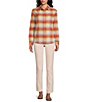 Color:Sandshell/Sunset Red - Image 3 - Plaid Button Down Collared Boyfriend Flannel Shirt