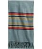 Color:Green Heather - Image 2 - Striped 5th Avenue Merino Wool Throw