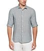 Color:Goblin Blue - Image 1 - Linen Long Roll-Sleeve Woven Shirt