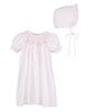 Color:Pink - Image 1 - Baby Girls Newborn-9 Months Smocked Gown & Bonnet Set