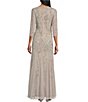 Color:Silver - Image 2 - 3/4 Sleeve Crew Neck Long Beaded Godet Gown