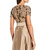 Color:Gold - Image 4 - Floral Lace Bodice Round Neck Short Sleeve Tie Waist Taffeta Gown