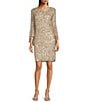 Color:Champagne - Image 1 - Petite Size 3/4 Bell Sleeve Beaded Sheath Dress