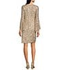 Color:Champagne - Image 2 - Petite Size 3/4 Bell Sleeve Beaded Sheath Dress