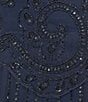 Color:Denim - Image 3 - Petite Size 3/4 Sleeve Scoop Neck Beaded Mesh Midi Dress