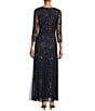 Color:Navy - Image 2 - Petite Size 3/4 Sleeve Boat Neck Beaded A-Line Dress
