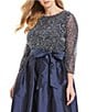 Color:Navy - Image 3 - Plus Size 3/4 Sleeve Beaded Bodice Round Neck Taffeta Gown