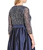 Color:Navy - Image 4 - Plus Size 3/4 Sleeve Beaded Bodice Round Neck Taffeta Gown