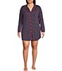 Color:Navy - Image 1 - Plus Size Love You More Heart Print Aloe Infused Jersey Button-Front Nightshirt