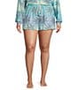Color:Aqua - Image 1 - Plus Size Peachy Knit Palm Ombre Print Coordinating Sleep Shorts