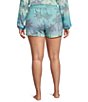 Color:Aqua - Image 2 - Plus Size Peachy Knit Palm Ombre Print Coordinating Sleep Shorts