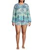 Color:Aqua - Image 3 - Plus Size Peachy Knit Palm Ombre Print Coordinating Sleep Shorts
