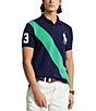 Color:Newport Navy/Tiller Green - Image 1 - Big & Tall Big Pony Mesh Diagonal Stripe Short Sleeve Polo Shirt