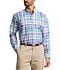 Color:Blue/Pink Multi - Image 1 - Big & Tall Classic Fit Performance Stretch Plaid Oxford Long Sleeve Woven Shirt