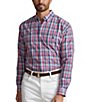Color:Pink/Navy Multi - Image 1 - Big & Tall Classic-Fit Performance Stretch Plaid Oxford Long Sleeve Woven Shirt