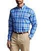 Color:Blue Multi - Image 1 - Big & Tall Classic Fit Performance Stretch Plaid Oxford Long Sleeve Woven Shirt