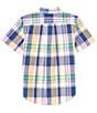 Color:Navy/Pink Multi - Image 2 - Big Boys 8-20 Short Sleeve Plaid Poplin Shirt