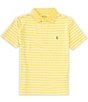 Color:Sunfish Yellow/Ceramic White - Image 1 - Big Boys 8-20 Short-Sleeve Striped Performance Jersey Polo Shirt