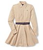 Color:Khaki - Image 1 - Big Girls 7-16 Button-Front Belted Shirtdress