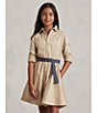 Color:Khaki - Image 5 - Big Girls 7-16 Button-Front Belted Shirtdress