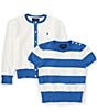 Color:New England Blue/Deckwash White - Image 1 - Big Girls 7-16 Long Sleeve Grosgrain-Trimmed Cardigan & Striped Sweater Set