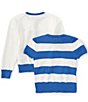 Color:New England Blue/Deckwash White - Image 2 - Big Girls 7-16 Long Sleeve Grosgrain-Trimmed Cardigan & Striped Sweater Set