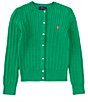 Color:Preppy Green/Bright White - Image 1 - Big Girls 7-16 Long-Sleeve Mini-Cable-Knit Button Front Cardigan