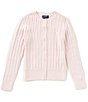 Color:Hint of Pink - Image 1 - Big Girls 7-16 Long-Sleeve Mini-Cable-Knit Button Front Cardigan