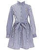 Color:Royal/White Stripe - Image 1 - Big Girls 7-16 Long Sleeve Striped Poplin Fun Shirtdress