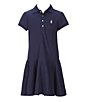 Color:French Navy - Image 1 - Big Girls 7-16 Short-Sleeve Mesh Dropwaist Polo Dress