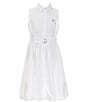 Color:White - Image 1 - Big Girls 7-16 Sleeveless Belted Oxford Shirtdress