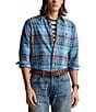 Color:Blue/Red Multi - Image 1 - Classic Fit Button Down Point Collar Plaid Oxford Long Sleeve Woven Shirt