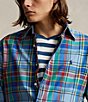 Color:Blue/Red Multi - Image 5 - Classic Fit Button Down Point Collar Plaid Oxford Long Sleeve Woven Shirt