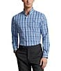 Color:Blue/Pink Multi - Image 1 - Classic Fit Button Down Point Collar Plaid Stretch Twill Long Sleeve Woven Shirt