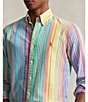 Color:Green/Yellow Multi - Image 5 - Classic Fit Multicolor Stripe Oxford Long Sleeve Woven Shirt