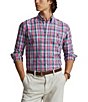 Color:Pink/Navy Multi - Image 1 - Classic-Fit Performance Stretch Plaid Oxford Long Sleeve Woven Shirt