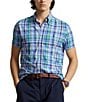 Color:Blue/Red Multi - Image 1 - Classic Fit Plaid Performance Stretch Short Sleeve Twill Woven Shirt