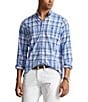 Color:White/Blue Multi - Image 1 - Classic Fit Plaid Performance Stretch Twill Long Sleeve Woven Shirt
