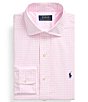 Color:Carmel Pink/White - Image 1 - Custom Fit Stretch Spread Collar Gingham Poplin Dress Shirt