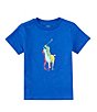 Color:Sapphire Star - Image 1 - Little Boys 2T-7 Short Sleeve Big Pony Graphic Logo Jersey T-Shirt