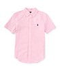 Color:Pink/White - Image 1 - Little Boys 2T-7 Short-Sleeve Gingham Poplin Shirt