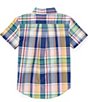 Color:Navy/Pink Multi - Image 2 - Little Boys 2T-7 Short Sleeve Plaid Poplin Shirt