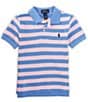 Color:Garden Pink/Harbor Island Blue - Image 1 - Little Boys 2T-7 Short Sleeve Striped Mesh Polo Shirt